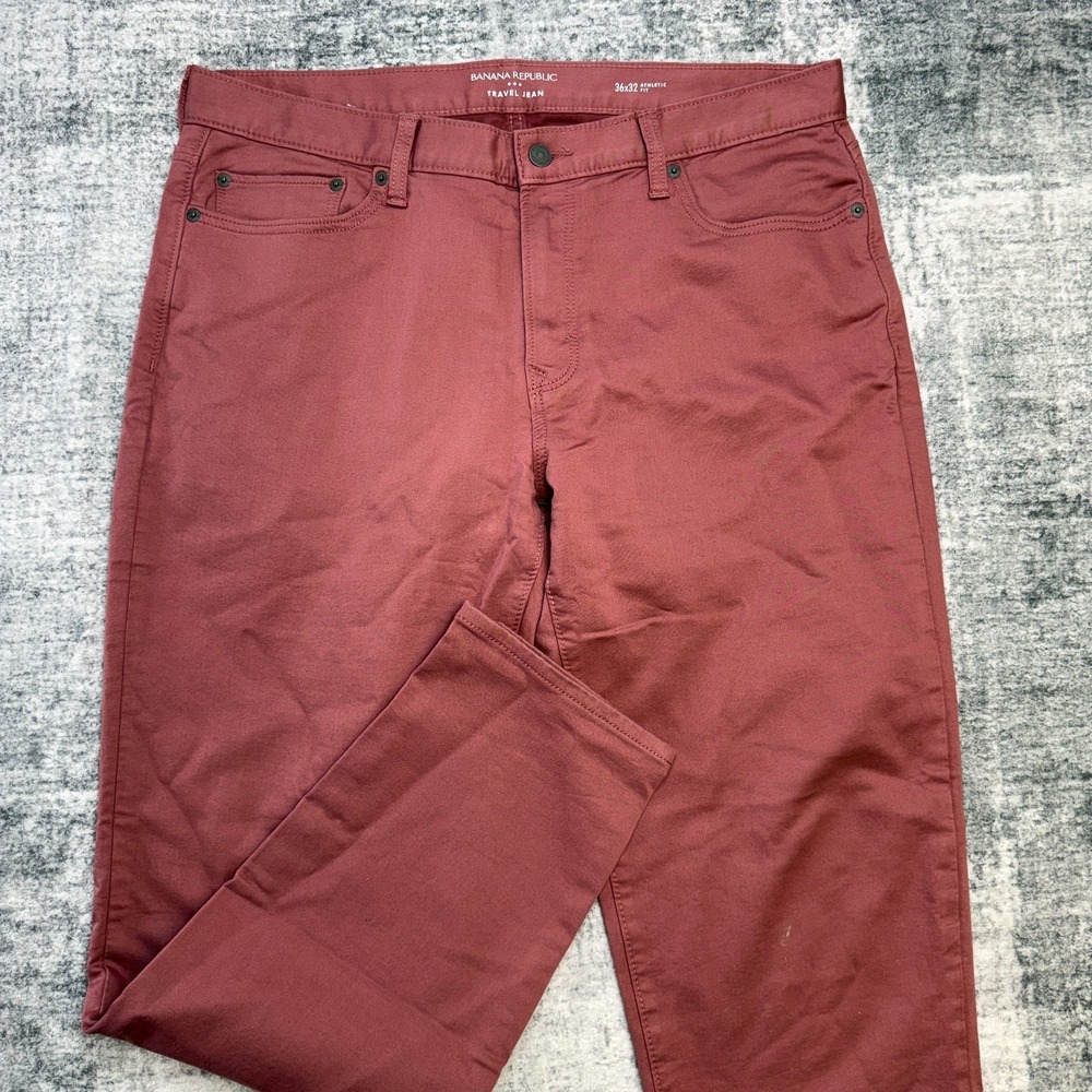 Banana Republic Travel Jeans Mens 36x32 Rose Pink Athletic Fit Stretch 5‎ Pocket